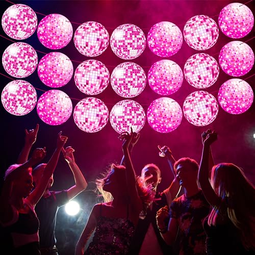 Pink Disco Ball Banners Set of 4 - 70s Party Decorations for Disco Theme Events