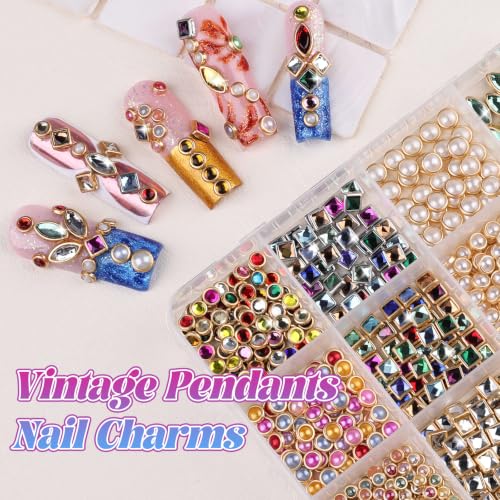 Mixed Colors Luxury 3D Nail Charms Rhinestones & Gems Bangle Nail Art Set