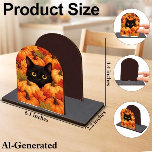 Halloween Fall Decor Wooden Napkin Holder with Cat Pumpkin Design