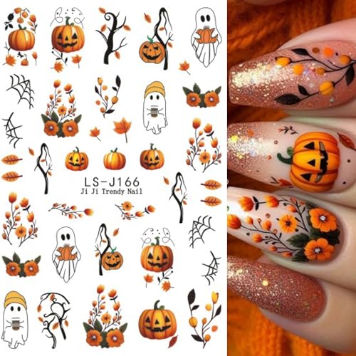Halloween Nail Art Stickers 3D Pumpkin Ghost Skull Leaves Bat Design - Style9
