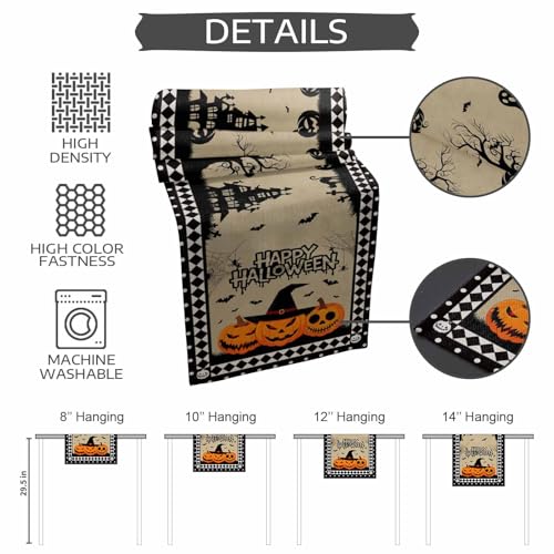 Halloween Table Runner 13x90 Inch Haunted House Pumpkin Decor for Festive Dining