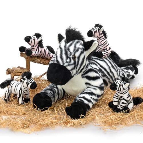 Large 25-Inch Zebra Stuffed Animal Set with Baby Zebras for Kids Boys Girls - Plush Pillow Toy