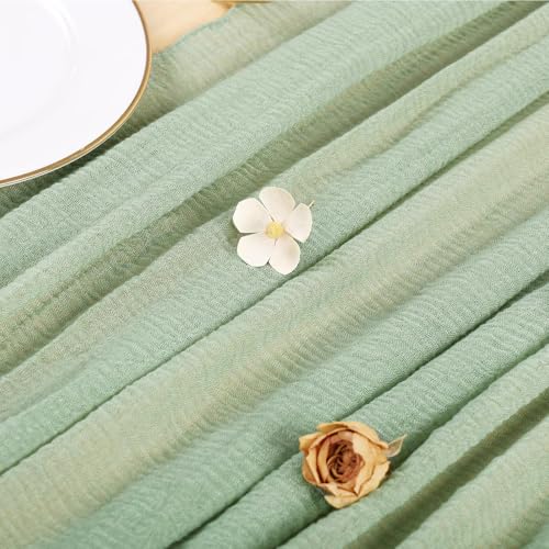 Sage Green Cheesecloth Table Runner 10ft - Rustic Boho Wedding & Party Decor