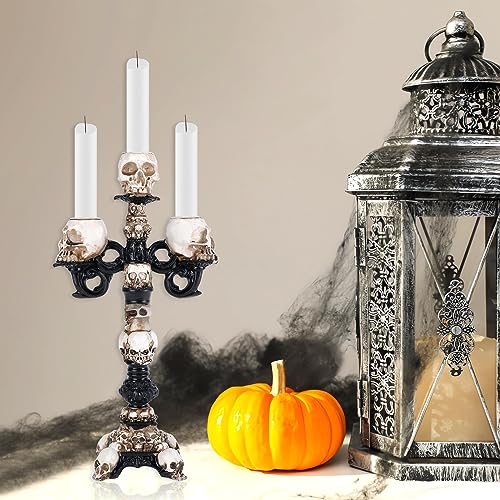 2pcs Gothic Skull Candle Holders for Halloween Decoration, Resin Skeleton Candlesticks