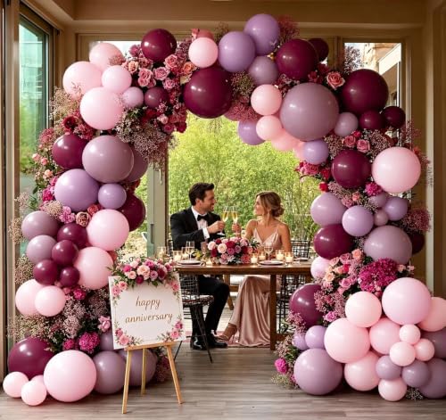 Dusty Purple Pink Balloon Arch Kit Double Stuffed Pastel Pink Lavender for Birthday Bridal Baby Shower Halloween Decor - Variation of Dusty Purple Pink