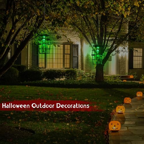 Solar-Powered Halloween Hanging Ghost Skeleton Set of 2 with Multi-Color Auto-Change