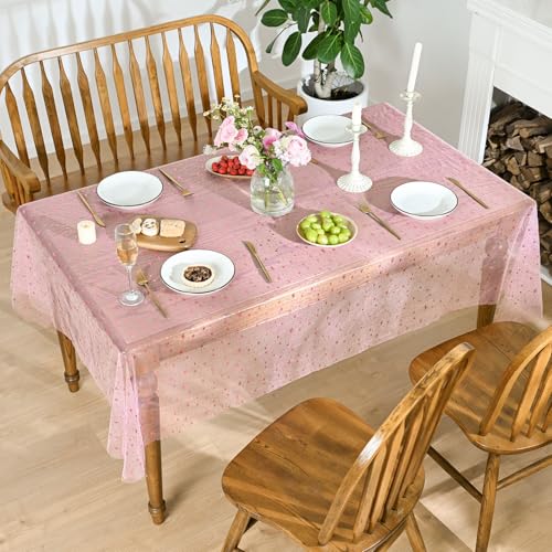 Pink Gold Star Gauze Tablecloth 60x140 Inch Rectangular for Dining & Decor – Horaldaily