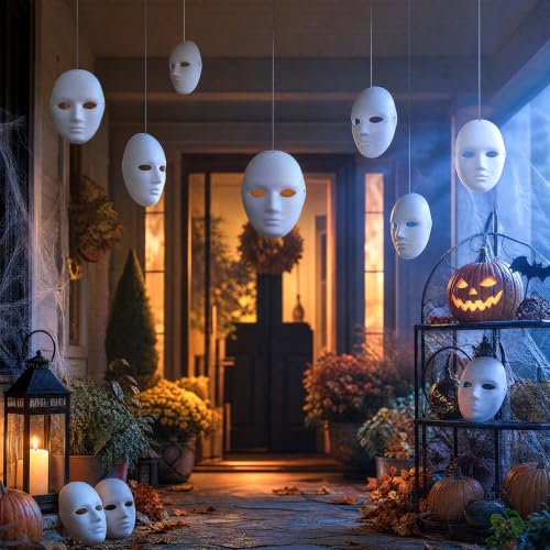 Halloween Hanging Masks Set - White Decor for Indoor & Outdoor Displays