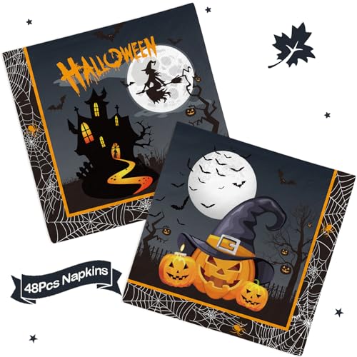 120-Piece Halloween Disposable Party Plates Napkins Cups Cutlery Set for Spooky Celebrations