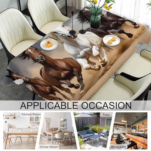 70x52 Inch Horse Herd Run Tablecloth - Animal Farm Decor, Washable Outdoor & Indoor