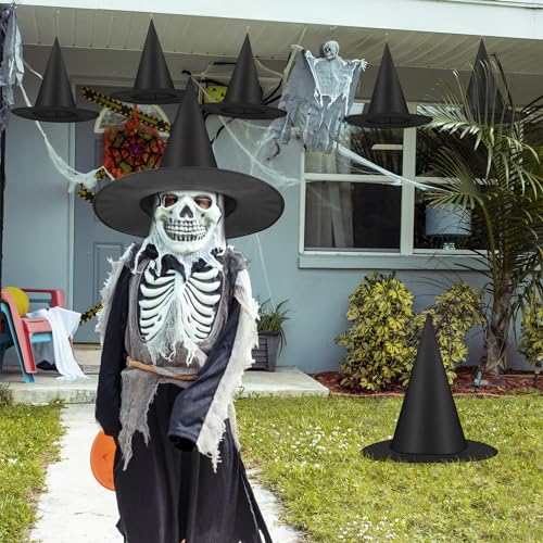 36 Pcs Halloween Witch Hats Set with 984 FT Nylon Cord - Black Decor for Ceiling Porch