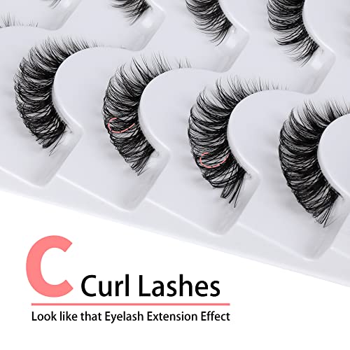 False Eyelashes Wispy Natural C Curl Strip Lashes 13mm Fluffy Cat Eye - 7 Pairs