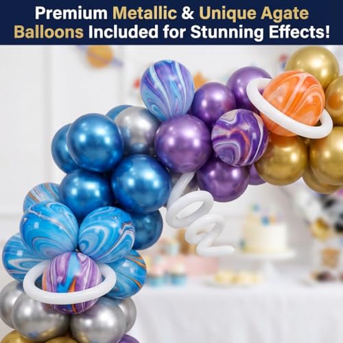 Space Themed Party Decorations Set with Balloons, Banners & Cake Toppers