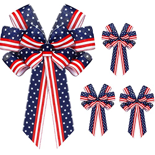 Patriotic Wreath Bows 4 Pack - Red White Blue Stars American Flag Decor