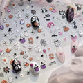 Halloween Ghost Nail Art Stickers 5D Embossed Pumpkin Skull Spider Web - Style C, 2 Sheets