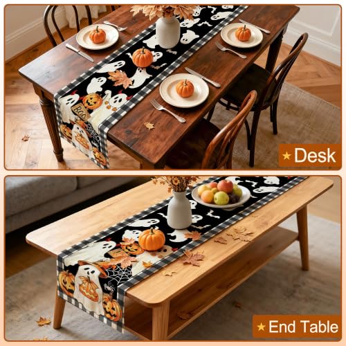 Halloween Table Runner 13x72 Inch Spooky Decor Black - Indoor Party