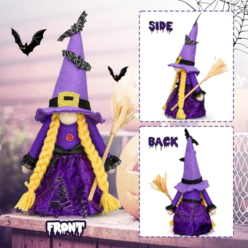 Cute Purple Witch Gnome Decor - Halloween Decorations for Office, Spring Halloween Witch Variation