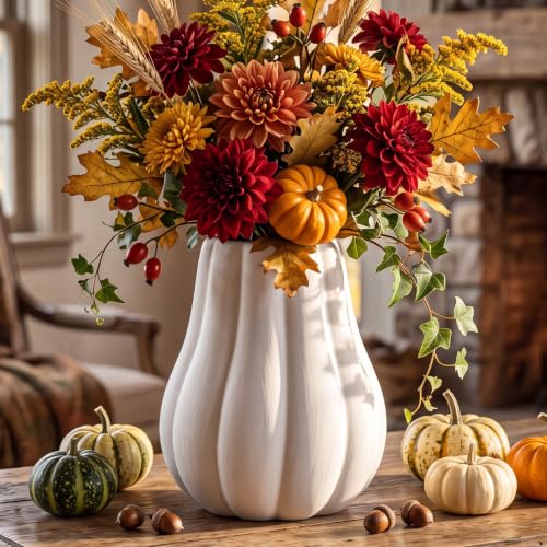 2-Piece 6-Inch Fall Pumpkin Vase Set Ceramic DIY Autumn Decor - Unpainted, White - Variation 2
