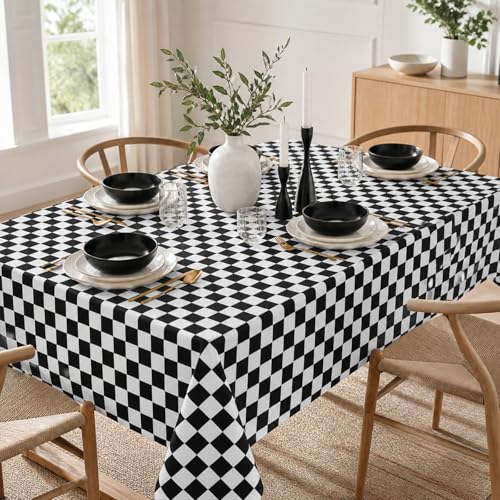 Checkered Tablecloth 60x84 Inch Black and White Race Car Party Cover