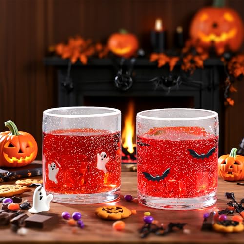 Halloween Ghost Bat Juice Glass Set - 14oz Spooky Cute Cocktail Cups with Variation Black/White