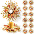 Fall Candle Ring Set - 12 Pcs 9 Inch Autumn Wreaths with Flowers for Decor - Fall Variation 12