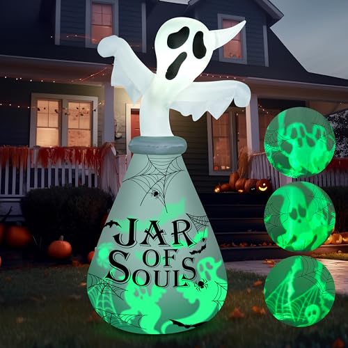 6 Ft Inflatable Halloween Ghost with Green Projecting LED for Outdoor Yard Décor
