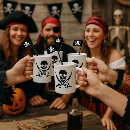 Halloween Pirate Drink Stirrer Set - Reusable 6 Inch Cocktail Flags for Parties