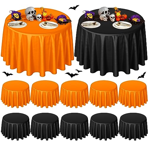 12 pcs Halloween Round Plastic Tablecloths 84 Inch - Black & Orange