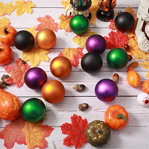 24 Pcs Christmas Tree Ornaments - Plastic Hanging Decor Balls in Black, Purple, Green & Orange - 2.4 Inch Holiday Decorations