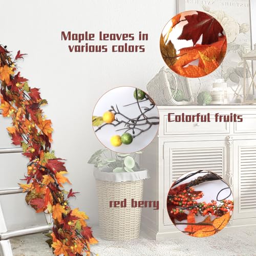 Fall Leaves Garland - 5.9 Ft Autumn Maple Leaf Decor for Indoor Outdoor Fall Decorations