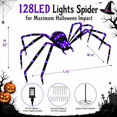 Giant 6.8 FT Halloween Spider with 128 LED Lights Outdoor Yard Decoration