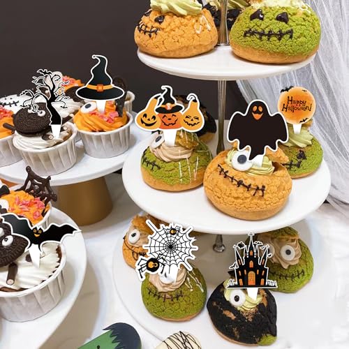 Halloween Cupcake Toppers & Cake Decorations Set 73 Pieces Ghost Pumpkin Bat Witches
