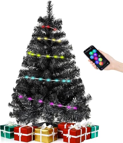 Black 3ft Artificial Christmas Tree with RGB Lights - Halloween & Holiday Decor