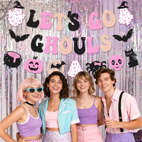 Halloween Party Banner Let’s Go Ghouls Glitter Decor for Bachelorette & Events