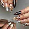 Floral Polka Dot Style 30Pcs Almond Medium Fake Nails with Leopard & Flower Design