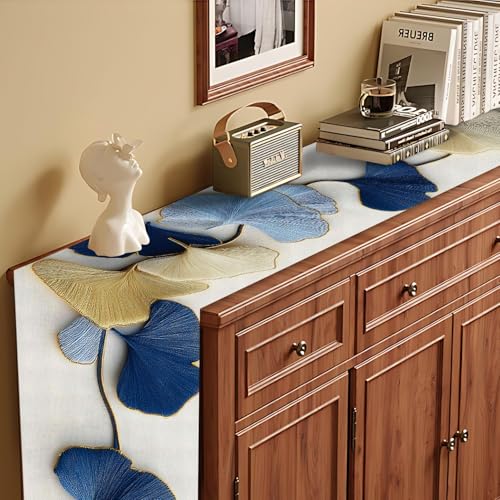 Ginkgo Leaf Table Runner & Placemats Set - 1 Runner + 6 Placemats - Modern Minimalist Gold Accents - Variation 98