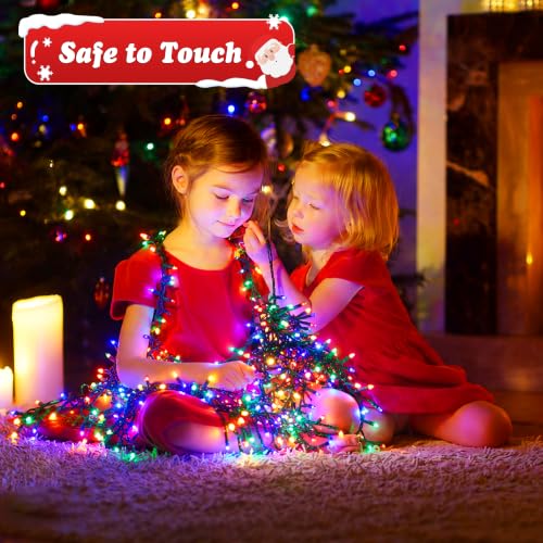 Multicolor Battery Operated Christmas String Lights - 132FT 300 LEDs Outdoor Indoor with 8 Modes & Timer