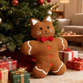 17 Inch Gingerbread Cat Plush Pillow - Cozy Decorative Throw Cushion