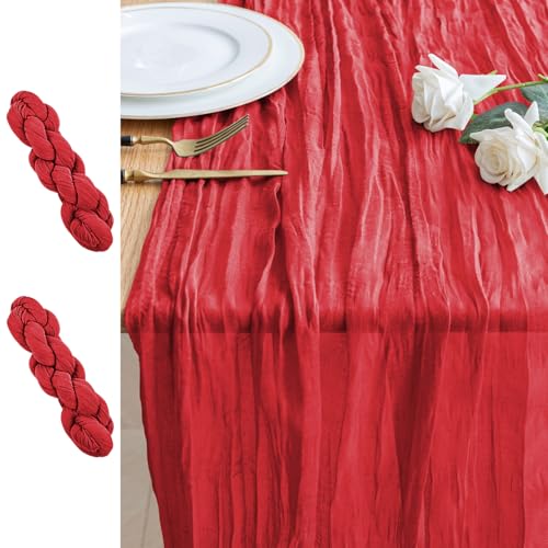 Red Cheesecloth Table Runner 10FT 2-Pack Boho Sheer Rustic Decor