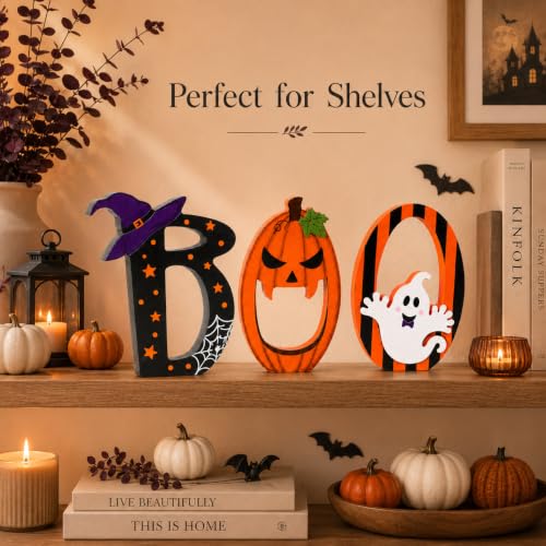 Halloween Wooden Signs Set - Black, Orange, Purple Indoor Table Decor