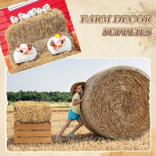 9 Pack Rustic Hay Bale & Wooden Wheel Farm Decor Set - Western Style, Lightweight