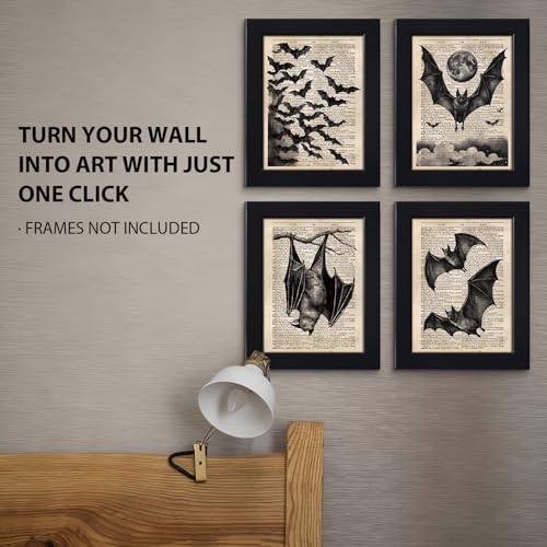 Dark Academia Gothic Bat Wall Art Decor Set of 4 - 12x16 Inches - Unframed A.bat Variation