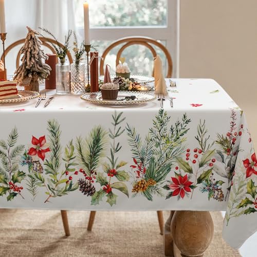 Christmas Tablecloth Rectangle Waterproof Spill-Proof 60 x 102 Inches - Festive Holiday Design