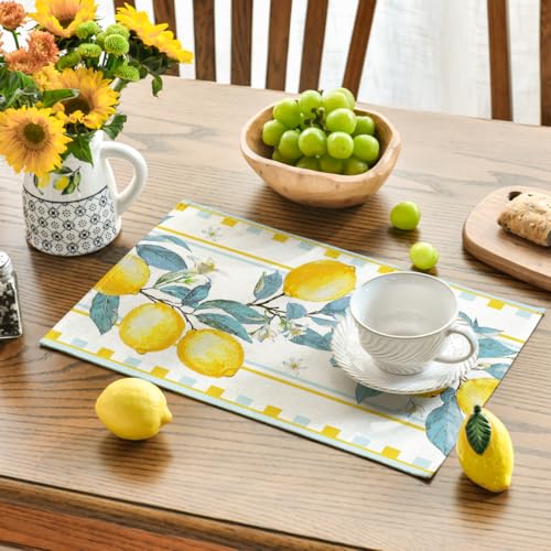 Sage Lemon Branches Summer Placemats Set of 4 - 12x18 Inch Rectangular Holiday Table Decor