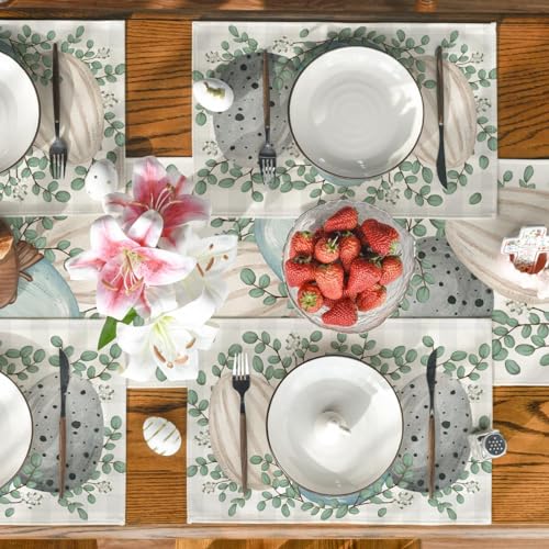 Eucalyptus Eggs Easter Placemats Set of 4 - 12x18 Inch Spring Dining Decor Beige