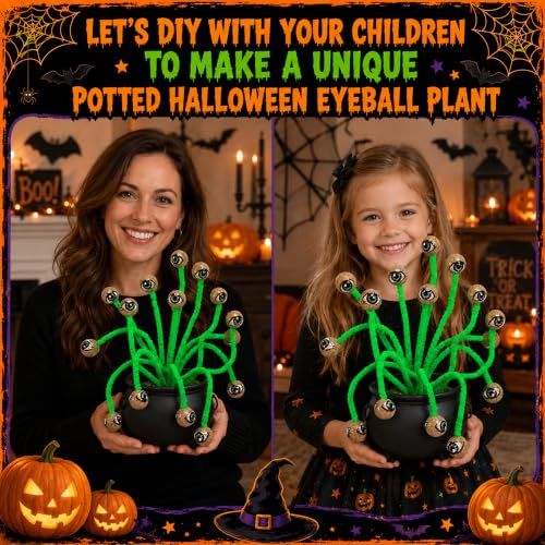 Halloween Eyeball Picks Set - 16 Bendable Spooky Eye Ball Stems, 10 Inches, Green Vintage Design (Variation of THIS listing)