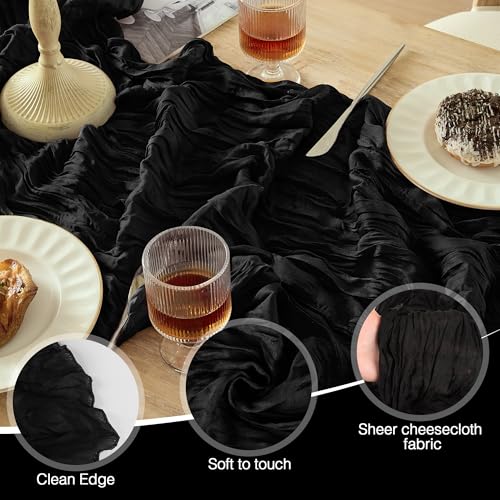 Black Cheesecloth Table Runner Set - 6 Pack 10ft Rustic Boho Decor Variation of Black / 10ft x 6 pcs