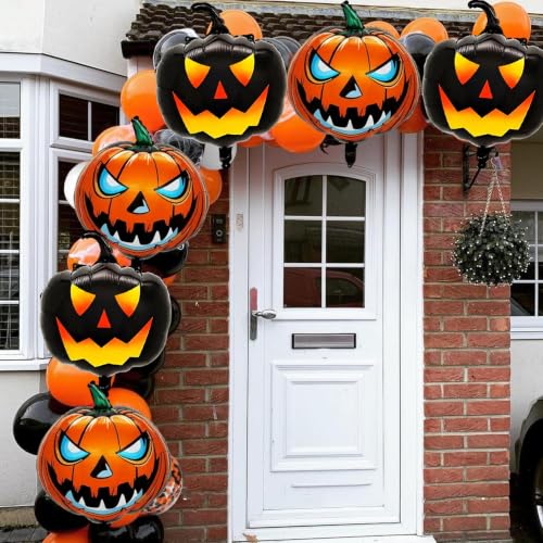 Halloween Pumpkin Foil Balloons Set - 6 Pack Indoor Outdoor Decorations