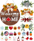 Multicolor Interchangeable Wood Welcome Sign with 21 Seasonal Inserts for Front Door