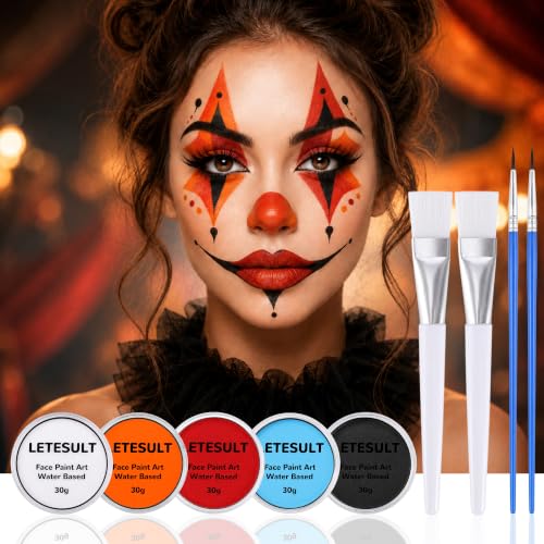 Halloween Face Paint Kit White Red Black Blue Orange 9 Pcs with Brushes